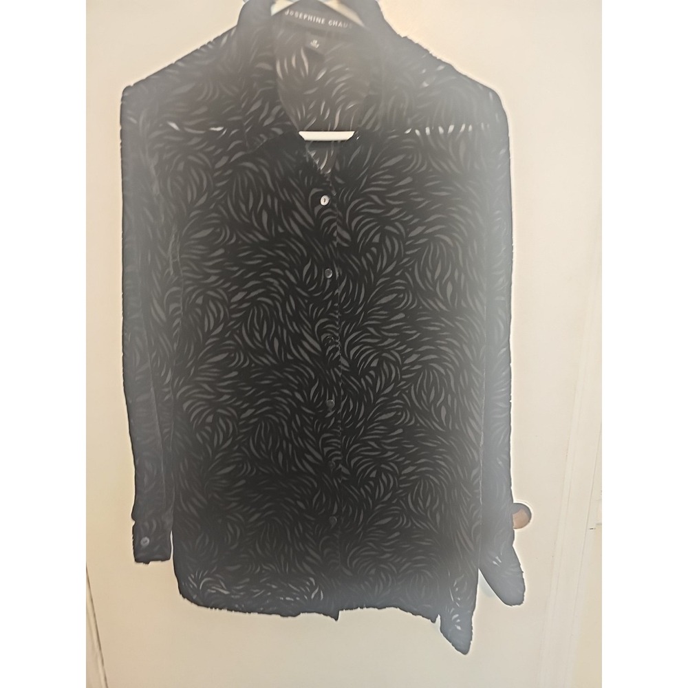 Vintage Josephine Chaus Top Womens Large Black Velvet Blouse Stretch Goth